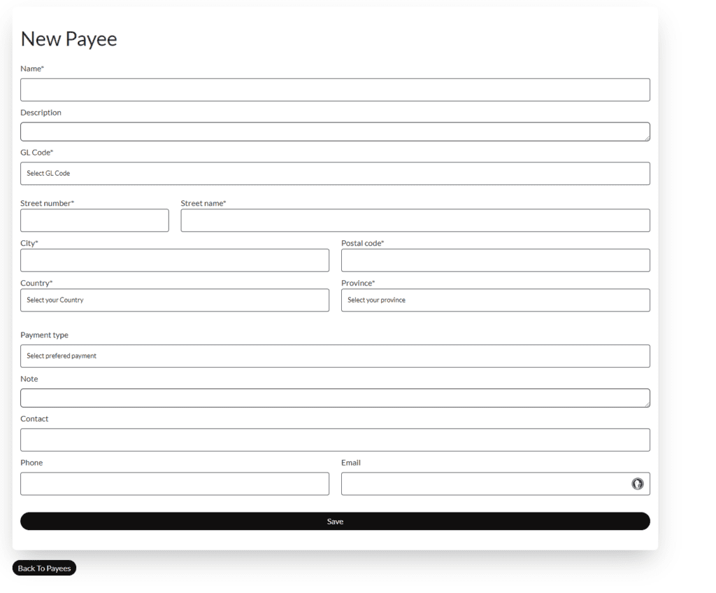 Payee Form in the app
