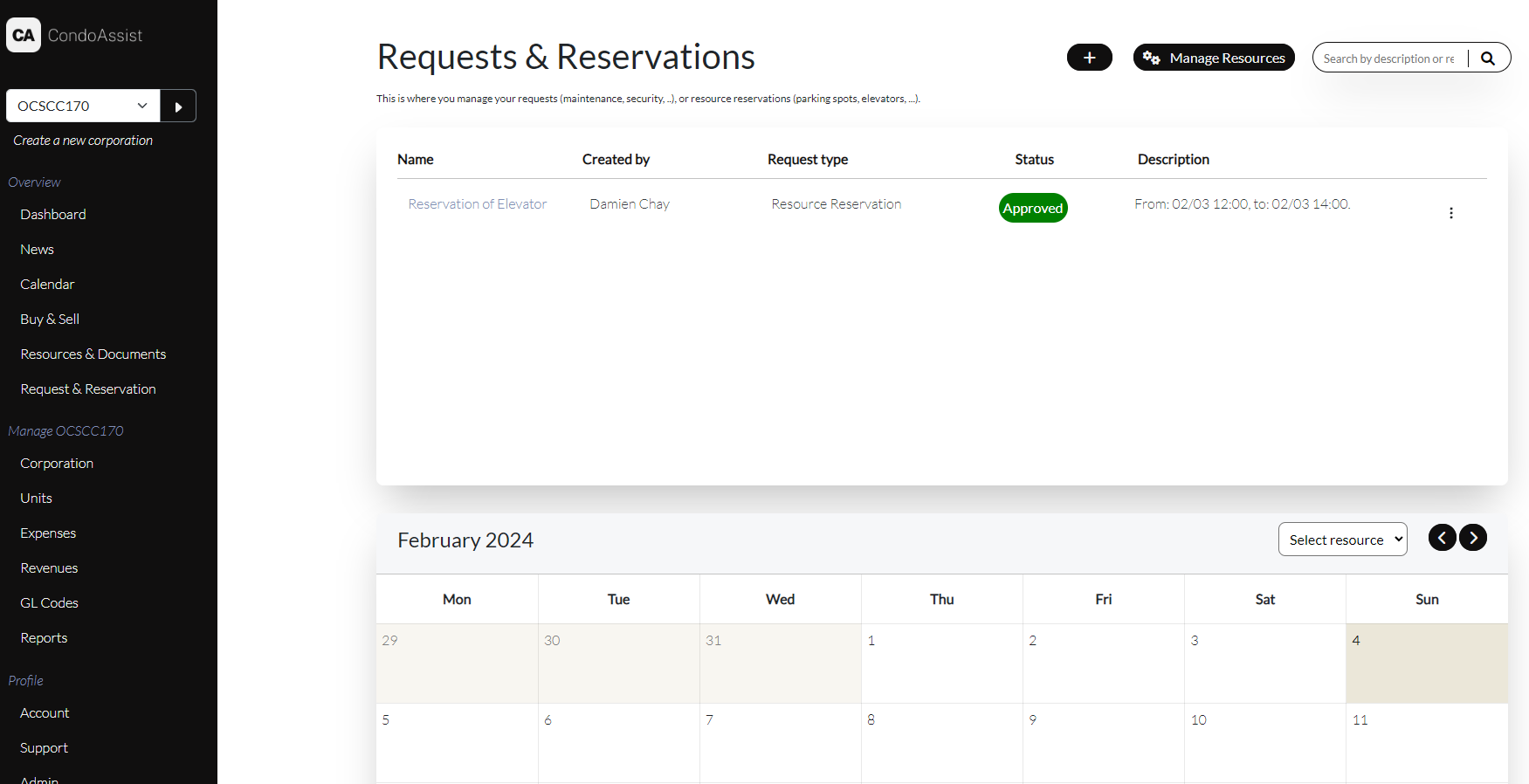 Requests and reservations management system in the app